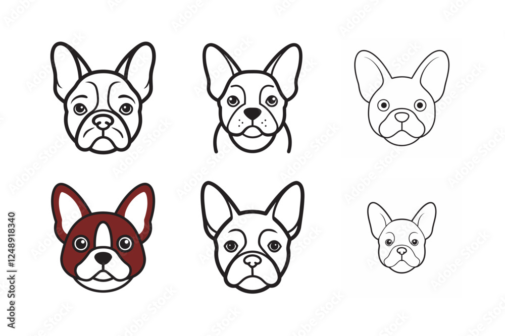Fototapeta premium A compact, rounded outline of a French Bulldog face