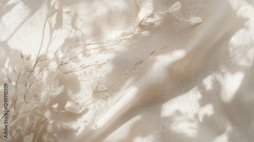 Delicate fabric with floral shadows creating soft, ethereal atmosphere