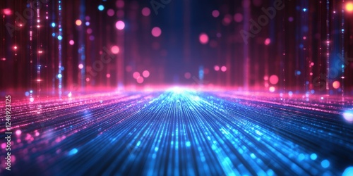 Futuristic 80s Inspired Glowing Grid Background with Blue and Purple Lights for Retro Style Designs and Digital Art Projects