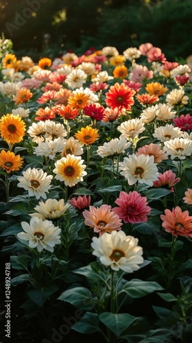 Colorful Garden Flowers In Sunlight