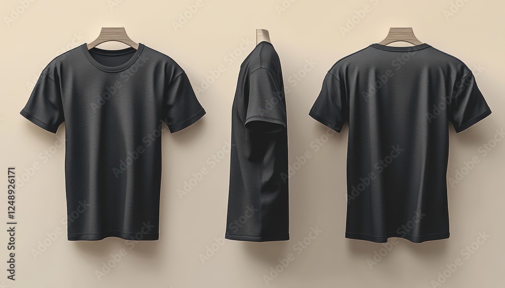 Black t-shirt front and back view on gradient background with dramatic lighting showcasing fabric texture Black t-shirt front and back view on gradient background with dramatic lighting showcasing fabric texture