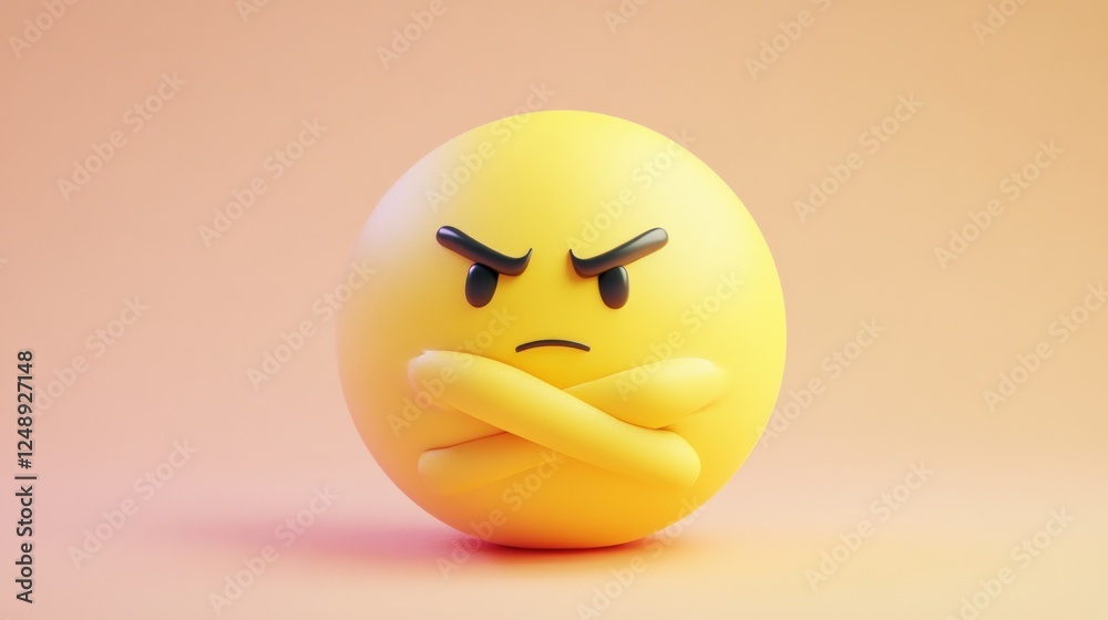 Fototapeta premium 3D human emoticon, pouting, crossed arms, cute aesthetic, soft gradients