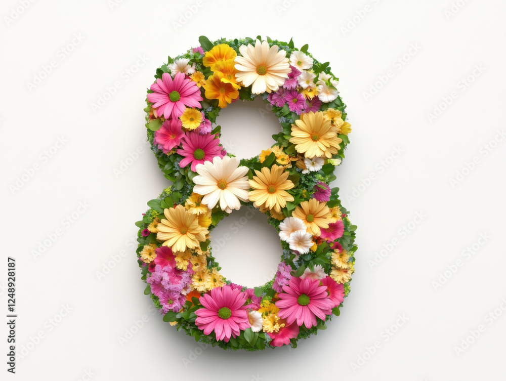 vibrant floral arrangement shaped like number eight, featuring colorful flowers and greenery, perfect for celebrations and decorations vibrant floral arrangement shaped like number eight, featuring colorful flowers and greenery, perfect for celebrations and decorations