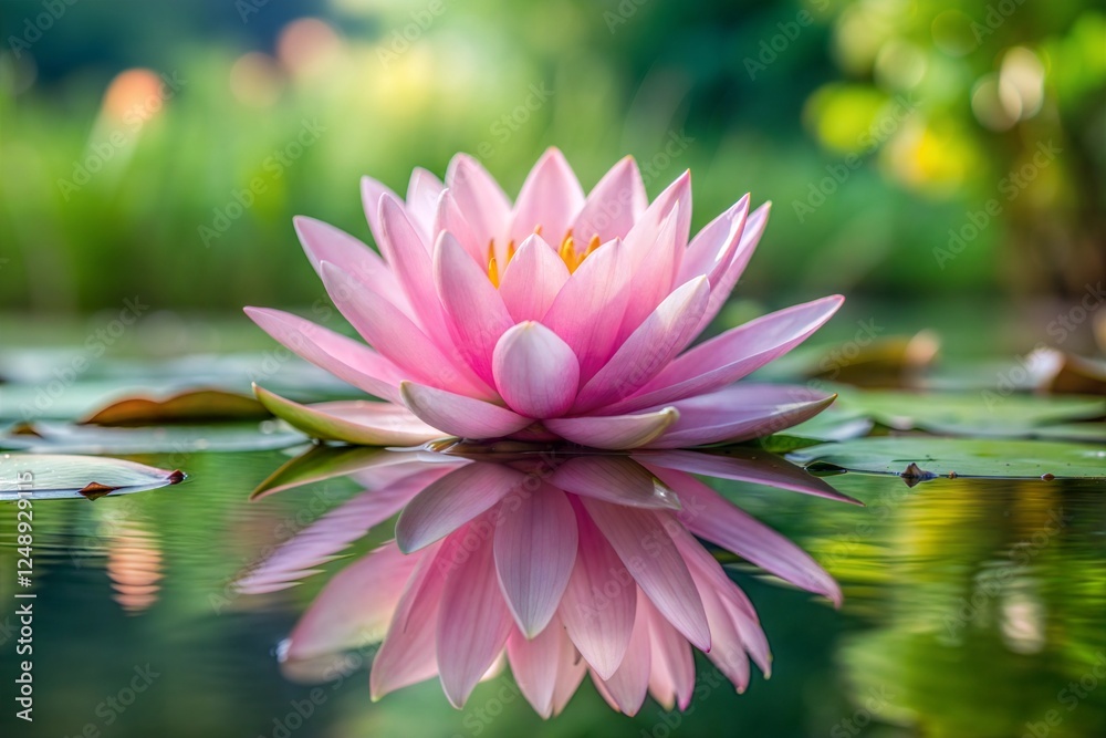 Pink water lily in pond reflection flower wallpaper concept Pink water lily in pond reflection flower wallpaper concept
