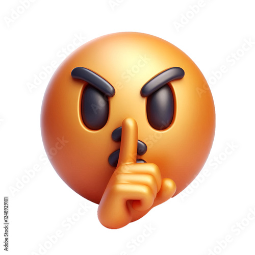 Shushing face three-dimensional emoji isolated on white background