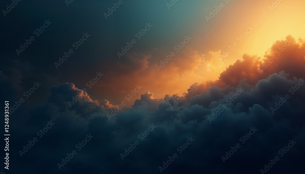 Naklejka premium Dramatic cloudy sky at sunset with vibrant colors and soft lighting