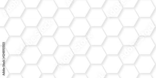 Abstract white hexagonal hexagon modern technology creative emboss light honeycomb polygonal web. abstract geometric science and mosaic tile with template web texture background.