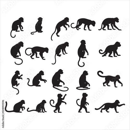 Monkey Silhouette Vector Set