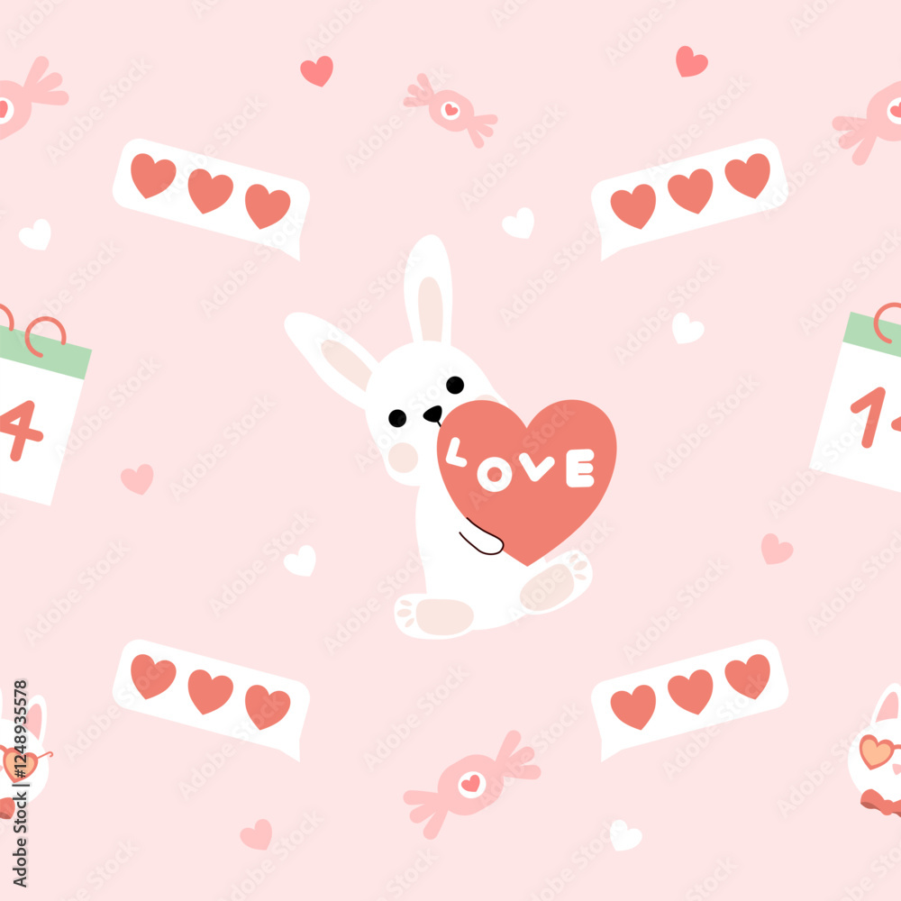 Hand drawn valentine's day seamless pattern with romantic symbols. Hand drawn valentine's day seamless pattern with romantic symbols.