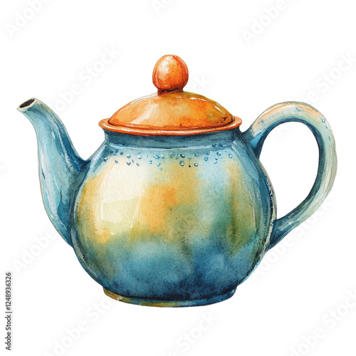 A beautifully crafted teapot with a rounded body, a curved spout, and a colorful lid topped with a small knob.