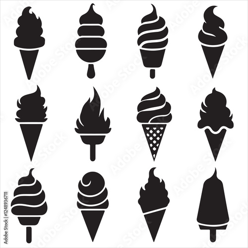 set of black vector various ICE CREAM silhouette