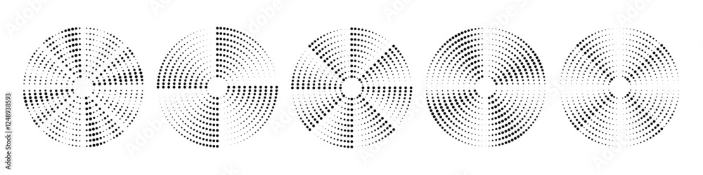 Set of speed dots, dotted lines, halftone circles vector icons