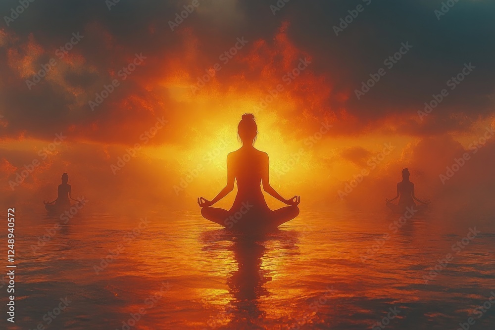 Woman Practicing Yoga by the Sea at Sunrise Embracing Mindfulness and Peace Woman Practicing Yoga by the Sea at Sunrise Embracing Mindfulness and Peace