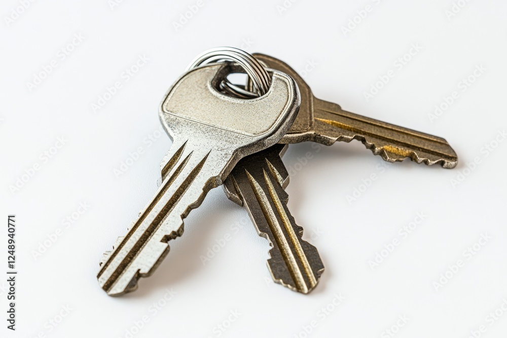 Keys, house, metal, studio, background, white, security, ownership, property, real estate Keys, house, metal, studio, background, white, security, ownership, property, real estate