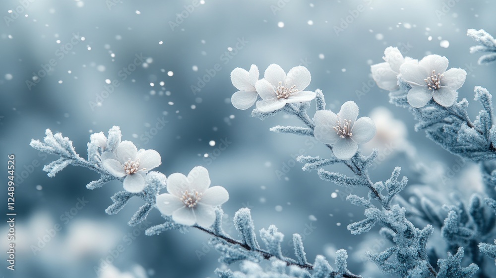 Fototapeta premium Winter Landscape Snowflakes Minimalist Photography Soft Light Bokeh Effect Abstract Background