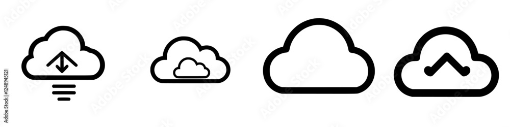 Various cloud icons depicting upload and download actions in a modern, minimalistic design style Various cloud icons depicting upload and download actions in a modern, minimalistic design style