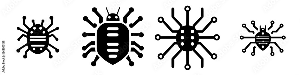 Various designs of insect-like creatures represented in a black and white minimalist style Various designs of insect-like creatures represented in a black and white minimalist style