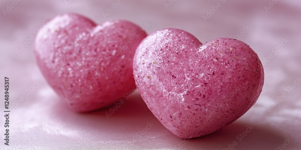 Two pink heart-shaped candy on a light background Two pink heart-shaped candy on a light background
