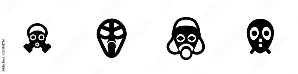 Various designs of gas masks and skull icons representing safety measures and danger awareness
