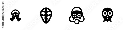 Various designs of gas masks and skull icons representing safety measures and danger awareness