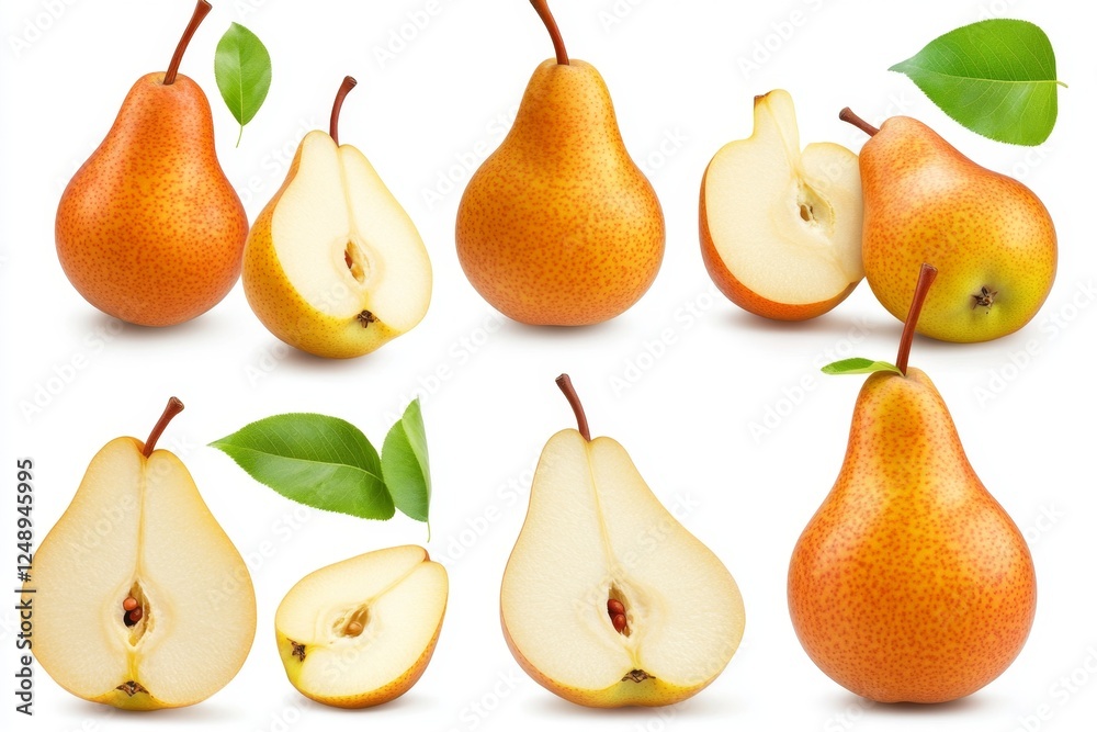 Red-yellow pears, sliced, isolated, white background, food photography Red-yellow pears, sliced, isolated, white background, food photography