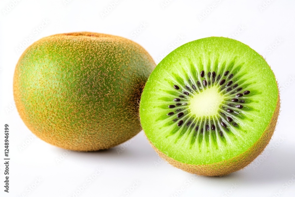 Juicy kiwi fruit halved, studio shot, white background, healthy food Juicy kiwi fruit halved, studio shot, white background, healthy food