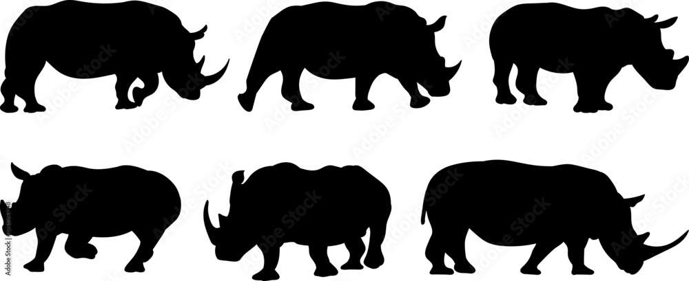 Obraz premium silhouette rhinoceros set on white background vector