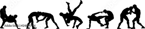 silhouette wrestlers set on white background vector