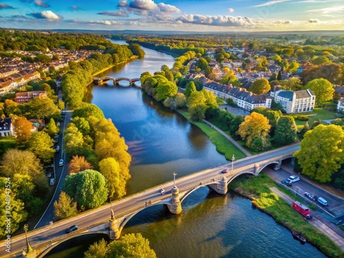 Aerial Drone View Kew Road Bridge, Richmond upon Thames, London - Documentary Photography photo