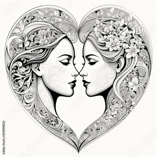 Silhouette of beloved wedding couple in artistic style greeting card 