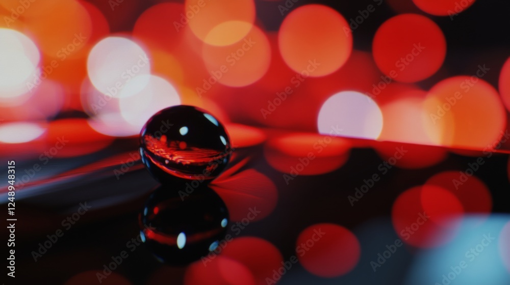 Shimmering mercury droplet on reflective surface, symbolizing fluidity and transformation, representing change and adaptability in science and technology concepts. Shimmering mercury droplet on reflective surface, symbolizing fluidity and transformation, representing change and adaptability in science and technology concepts.