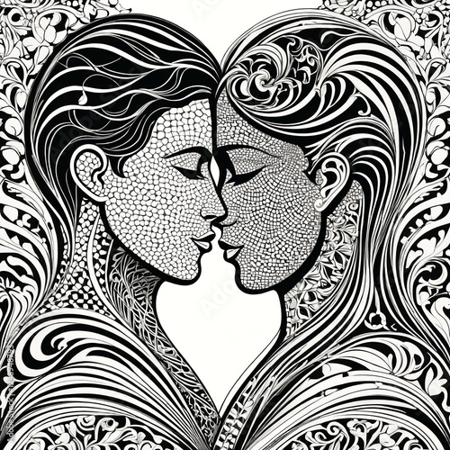 Silhouette of beloved wedding couple in artistic style greeting card 