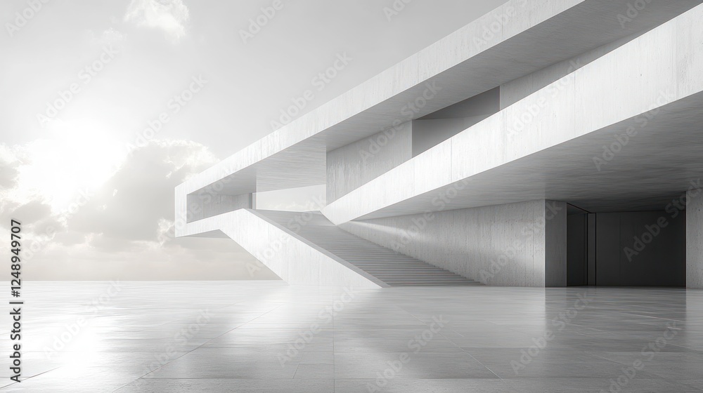 Fototapeta premium Minimalist Abstract White Geometric Shapes with Soft Shadows in Modern Architecture Style