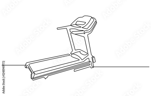 This is a one line drawing of a young energetic woman running and walking on a treadmill at a gym fitness center in a modern illustration, Continuous one line Exercise Treadmill