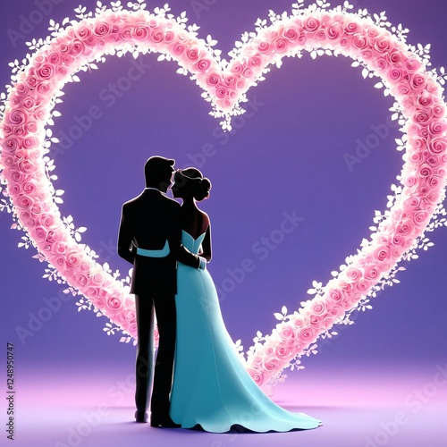 Silhouette of beloved wedding couple in artistic style greeting card
