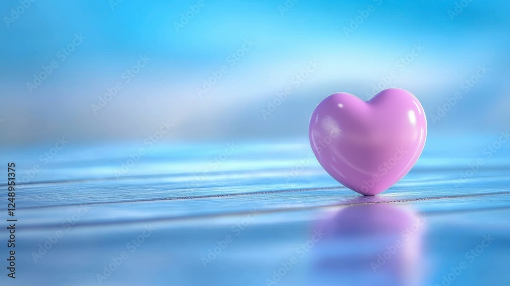 Fototapeta premium Pink Heart On Water Surface With Soft Blue Background