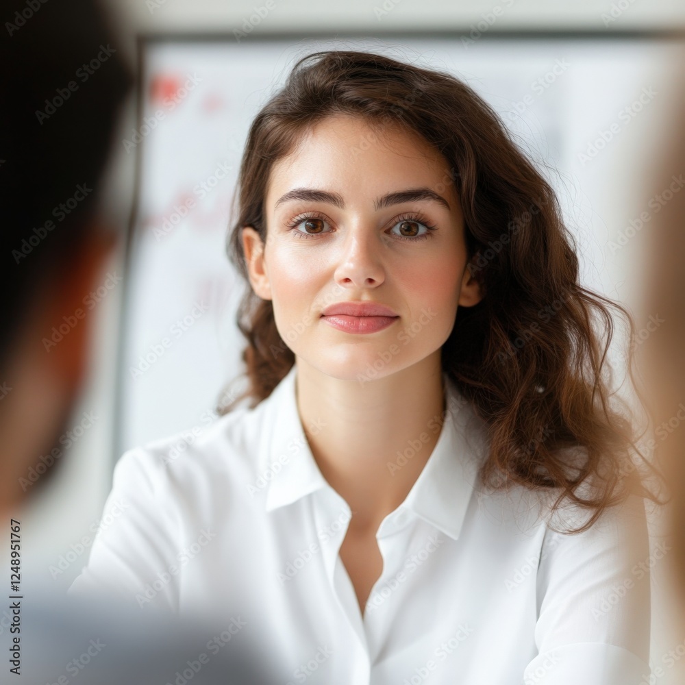 business meeting with a woman in a white shirt looking at the camera. business meeting with a woman in a white shirt looking at the camera.