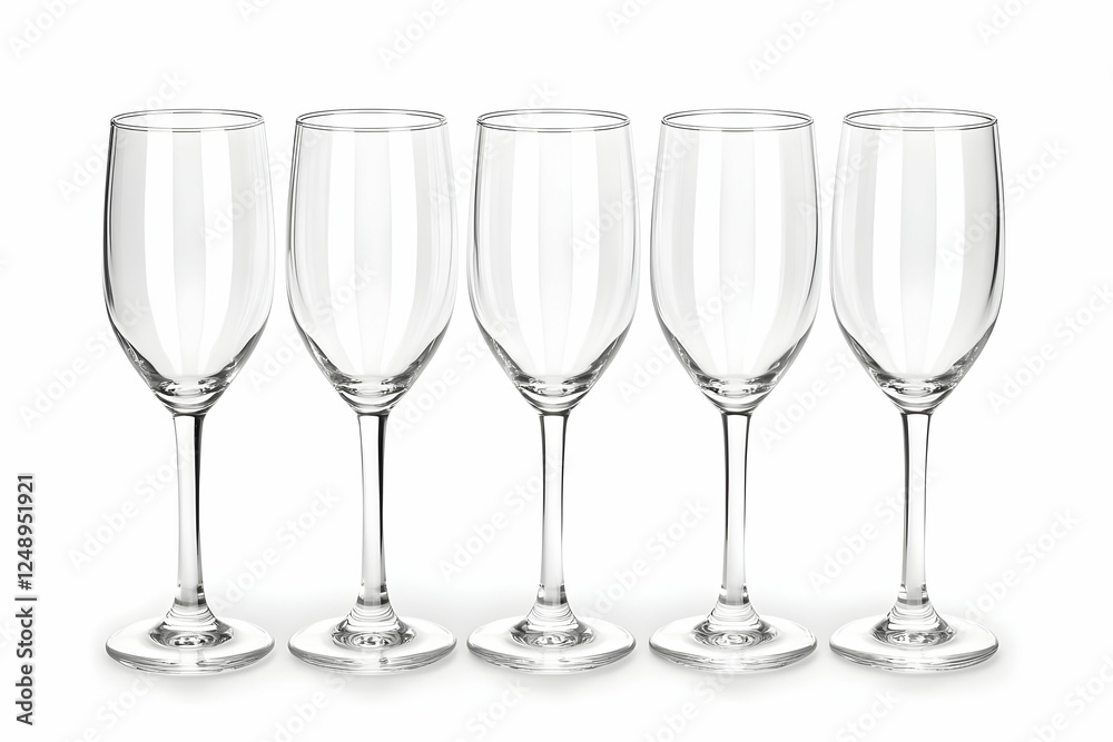 Five empty wine glasses on white background Five empty wine glasses on white background
