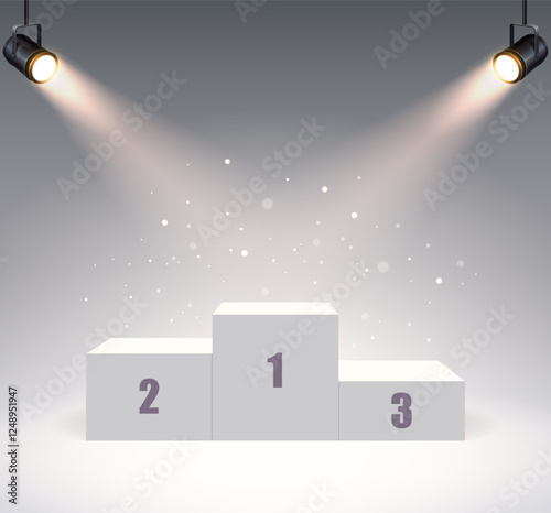 Podium illuminated by searchlights illustration