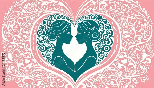 Silhouette of beloved wedding couple in artistic style greeting card