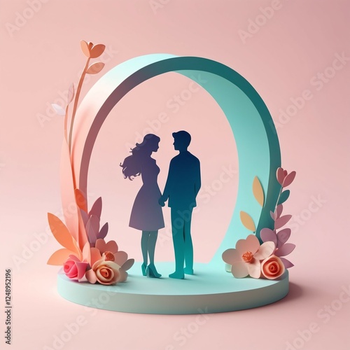 Silhouette of beloved wedding couple in artistic style greeting card