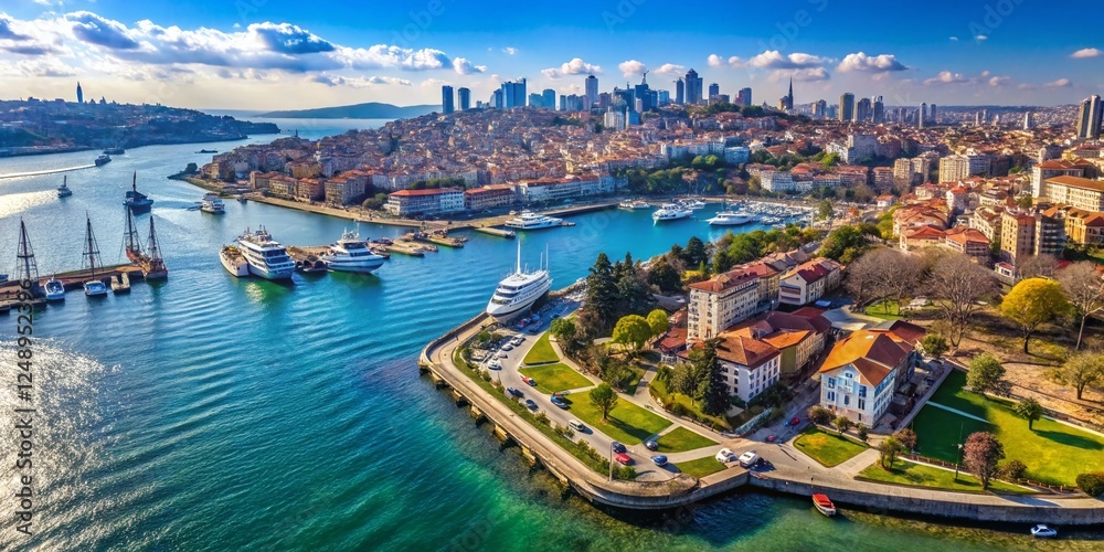 Obraz premium Aerial View of Besiktas Port, Istanbul, Turkey - January 3, 2016