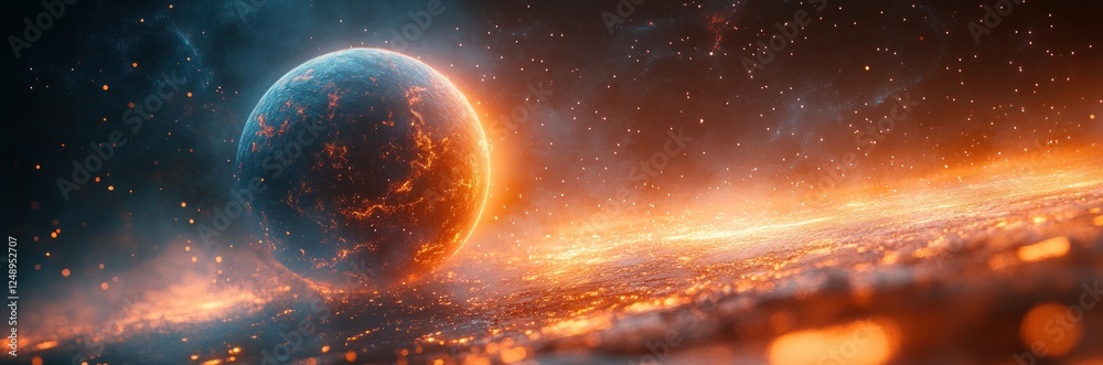 Obraz premium Global Connectivity and Digital Network Flow Across the Earth in a Futuristic Cyberpunk Style
