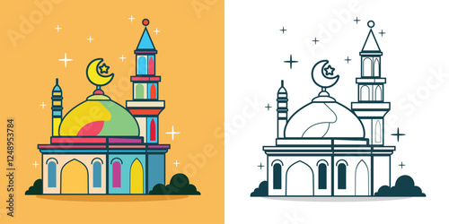 A Colorful Mosque for a design element or coloring book element