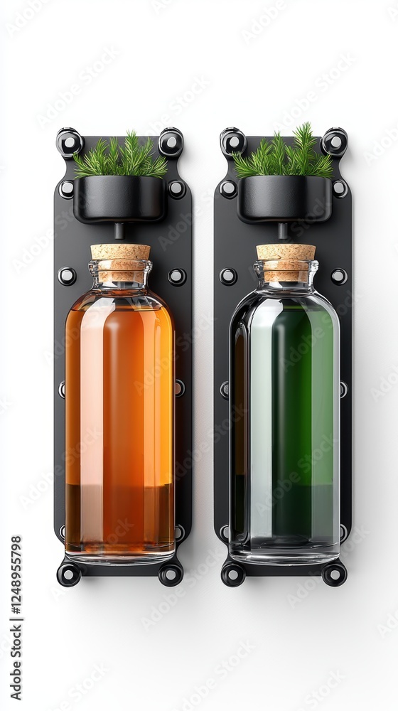 Stylish Mockup Featuring Elegant Bottles with Natural Elements for Product Display and Packing Solutions Stylish Mockup Featuring Elegant Bottles with Natural Elements for Product Display and Packing Solutions