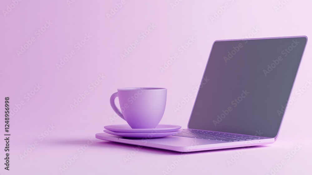 laptop with coffee cup on a pastel background laptop with coffee cup on a pastel background