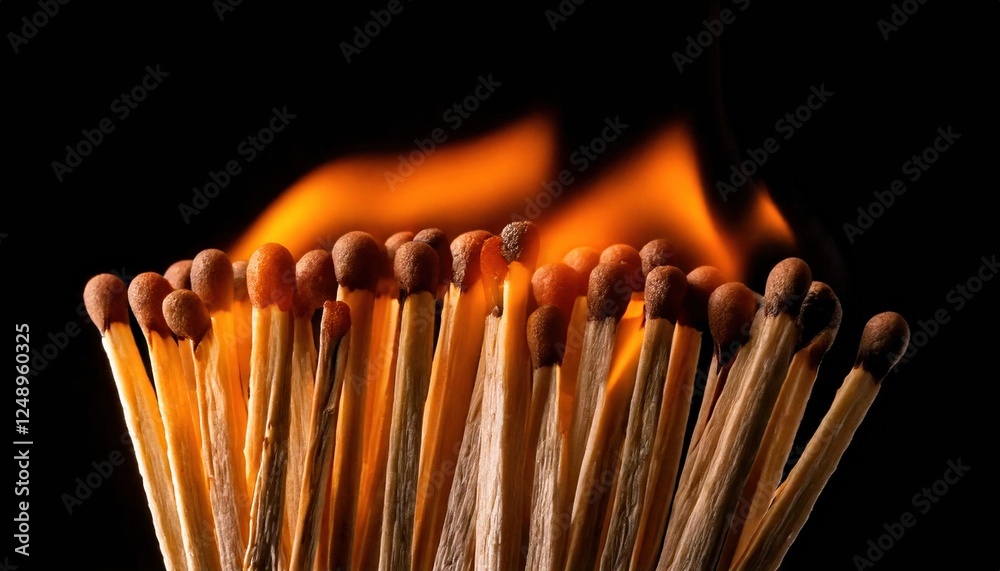 Matches igniting in a dark setting creating a warm glow and distinct flames Matches igniting in a dark setting creating a warm glow and distinct flames