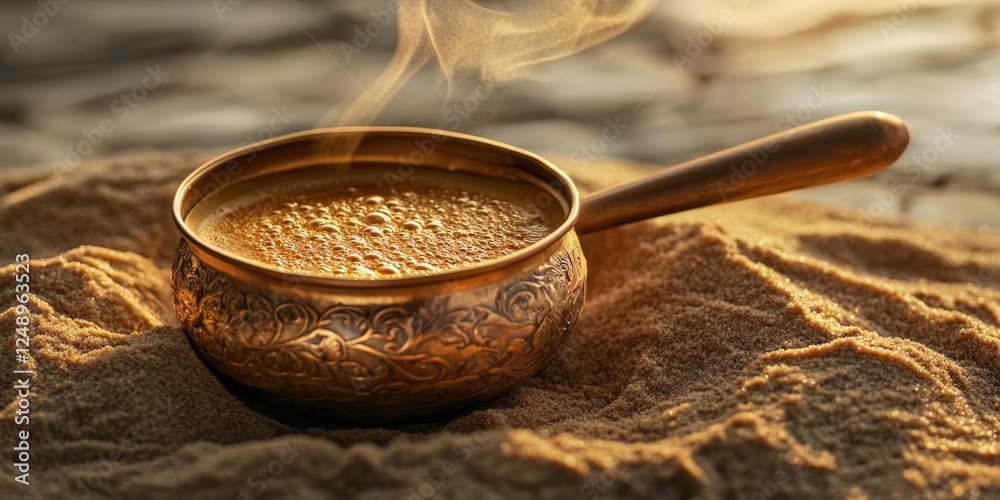 Traditional turkish coffee brewing on sand Traditional turkish coffee brewing on sand