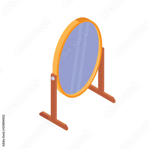 An isometric icon of a round decorative mirror