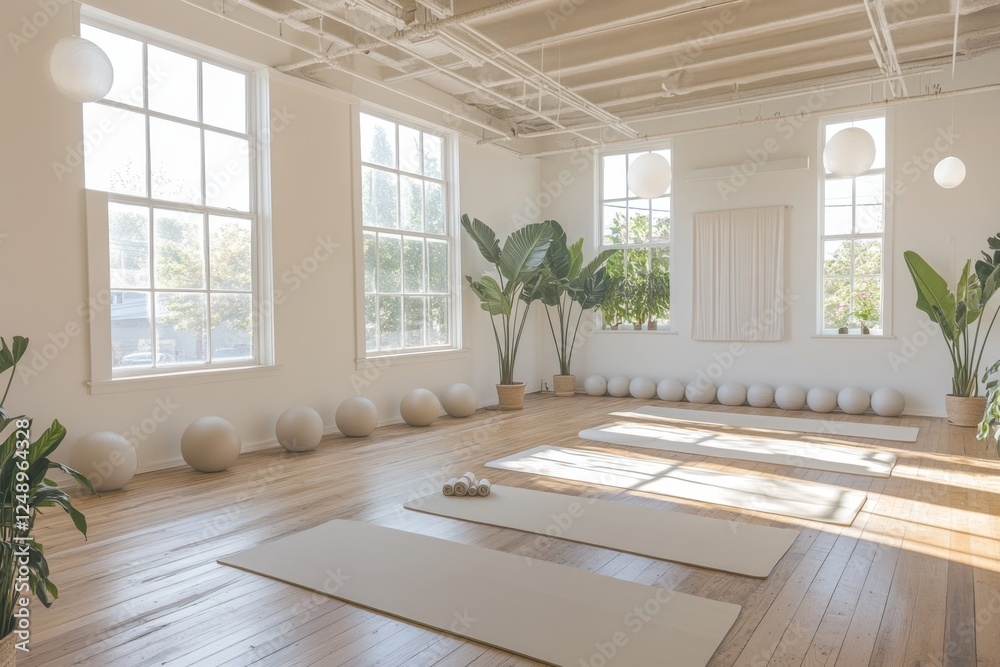 Obraz premium Sunlit studio yoga class preparation